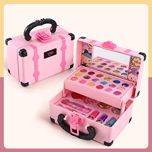Kit de maquiagem infantil para menina, conjunto de maquiagem lavável real brinquedo cosmético com es