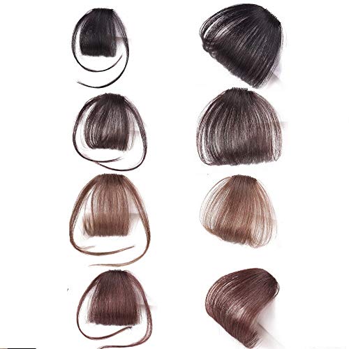 Clip in Bangs Hair Extensions Thin Neat Air Bangs for Women One Piece Hair Clip Full Neat Fringe/Side Bang Straight False Hairpiece With Clip Accessories (With Sideburn, Dark Brown)
