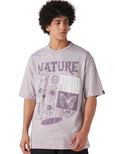 Image of Bewakoof Air 1.0 Men's Graphic Printed Oversized Fit Half Sleeve Round Neck Cotton Slub T-Shirt