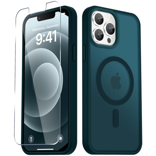 Image of YENAPOON for iPhone 13 Pro Max Case, Matte Magnetic Phone Cover [with 1 Screen Protector] [Support for MagSafe] [Shockproof Military Grade Protection] Translucent Frosted Back, Blue