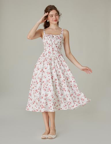 Image of Scarlet Darkness Women's Floral Midi Dress Corset Sundresses 2026 Summer Spring Vacation Milkmaid Dresses