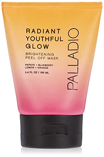 Palladio Brightening Peel Off Face Mask, Radiant Youthful Glow, Brightens Dull Skin, Reveal Bright Glowing Radiant Skin in Minutes, Anti-oxidant Rich Botanical Formula, Works on all skin types, 3.5 oz