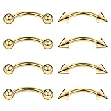 Ruifan 4PRS Eyebrow Piercing Jewelry Curved Barbell with Ball/Spike Kit Eyebrow Tragus Lip Ring 16g...
