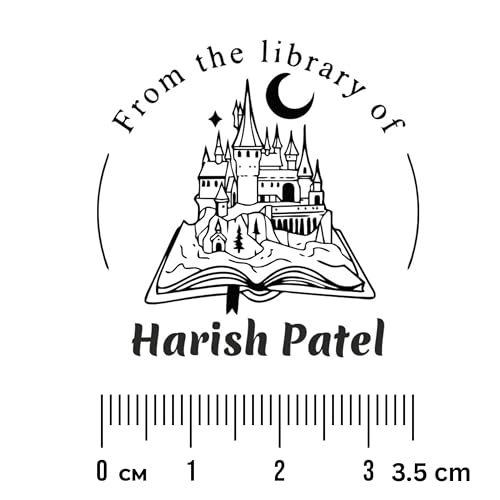 Image of Kunya Personalised Book Stamp with Your Name(3.5 cm Dia), customised for Stamping Books for Readers, Great Gift for booklovers, Kids, Teachers (Magical Castle)