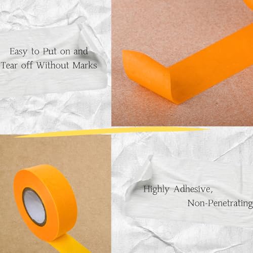 Image of 2 inch Orange Painters Tape,Wide Masking Washi Tape Bright Colours Easy to Remove Doesn't Seep Out Used for Marking Areas Covering Walls Tile Seam Getting Clean Crisp Lines 55 Yards