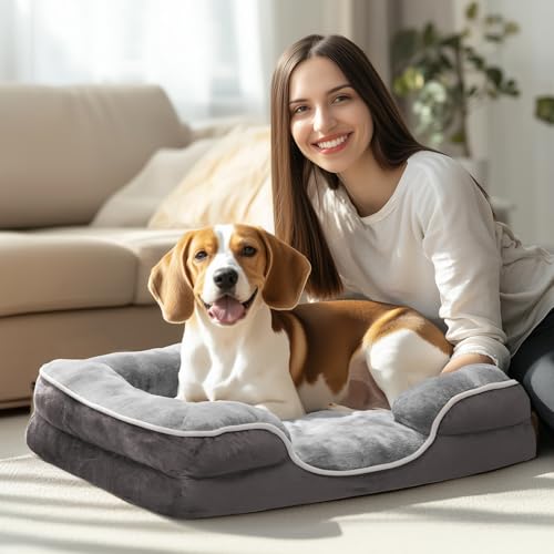 Image of NEWBULIG 42x32 Inch Orthopedic Dog Bed Large Sized, Large Sized Dog Couch /Sofa Bed with Washable Cover, Waterproof, Foam, Soft Fluffy Surface for Indoor Cats, Gray