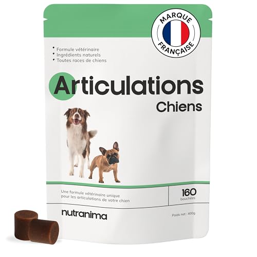 Nutranima - Articulaciones Perro | Complemento Movilidad & Artrosis | 160 Dulces Naturales | Antiinflamatorio, Colágeno | Cachorro, Todas las edades & Razas | Fórmula Veterinaria - Marca Francesa