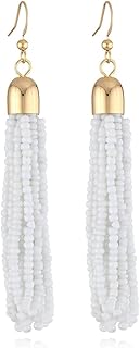 Native Beaded Tassel Earrings - Bohemian Handmade Seed Bead Fringe Drop Earrings, Boho Beaded Statement Chandelier Dangle Earrings for Women Girls Party Summer Christmas Holiday