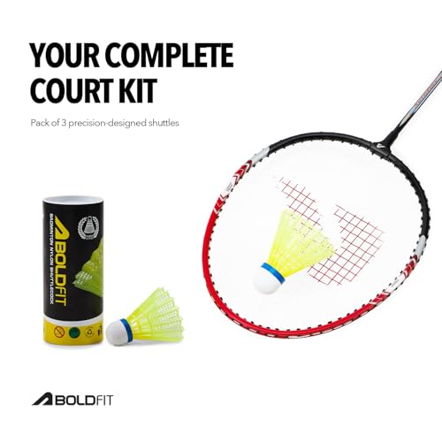 Image of Boldfit Badminton Rackets Aluminium Badminton Racket with Full Cover Bag Standard Shuttle Bat Match Shuttle Bats Lightweight Badminton Shuttle Bat Aeroflex - Red Set