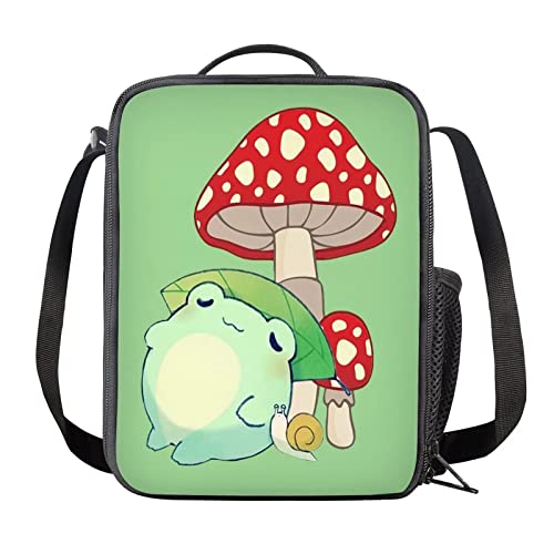 Uourmeti Frog Mushroom Insulated Lunch Box For Kids Lunch Bag Tote Reusable Food Pouches Cute Cartoon Lunchboxes For Teen Girls Boys Snack Holders For Toddlers With Shoulder Strap #TOP1