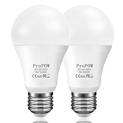 ProPOW Dusk to Dawn Light Bulb 9W (60 Watt Equivalent) A19 LED Light Sensor Bulbs Smart Automatic on/Off Indoor/Outdoor Lighting Bulb for Porch Garage Hallway Patio (Daylight White E27 2 Pack)
