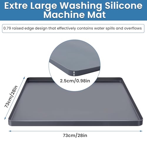 Image of Large Washing Machine Mat Silicone Under Washer and Dryer Drain Pan Drip Tray Floor Protector Non-Slip Flexible Soft Mat Waterproof 28 inch x 28 inch Gray