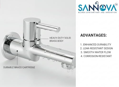 Image of Sanova Prime Heavy Duty Longbody Cock | Brass Cartridge | Steel Body | Heavy Handle | Chrome Finish | Wall Mounted Kitchen Sink Faucet