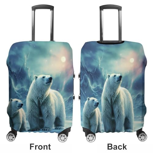 Polar Bears Northern Lights_ Luggage Cover, Washable Elastic Suitcase Cover Protector Fit 18-32 Inch Luggage3