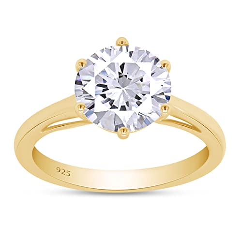 SAVEARTH DIAMONDS 1 1/5 Cttw 7MM Round Cut Lab Created Moissanite Diamond Solitaire Engagement Ring For Women In 14K Gold Over Sterling Silver(VVS1 Clarity, 1.20 Cttw)