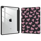 Joyland Pink Bow Pattern for iPad Air 5th/4th Generation 10.9 Inch 2022/2020,Air 11" M3 2025/M2 2024 Built-in Pencil Holder with Shockproof Cover Clear Transparent Back Shell Auto Wake/Sleep,Black