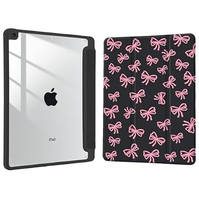 Joyland Pink Bow Pattern for iPad Air 5th/4th Generation 10.9 Inch 2022/2020,Air 11" M3 2025/M2 2024 Built-in Pencil Holder with Shockproof Cover Clear Transparent Back Shell Auto Wake/Sleep,Black