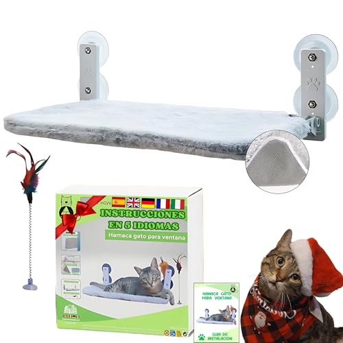 BECISPER - Katzen Hängematte für Fenster, Hängematte für Wand, Katzenbett für Fenster, Hangematte mit Saugnapf, Katzen ohne Kabel, mit Spielzeug inklusive.