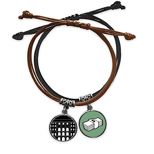 Pulsera Alemania de arquitectura histórica con cuerda y cuero ajustable para hombre