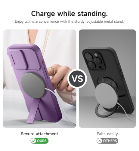 Image of SURITCH for iPhone 16 Pro Max Case with Magnetic Camera Slide Cover and Adjustable Kickstand, Compatible with MagSafe, Shockproof Bumper Case Slim Protective Cover 6.9 Inch, Taro Purple