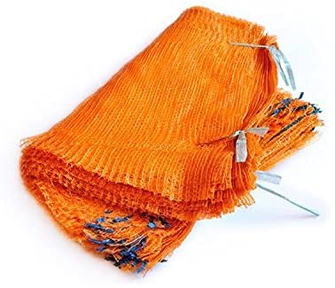 B2C Orange Net Sacks Raschel Bags with Drawstring Mesh Vegetables Logs Kindling Wood (500, 60 X 42 CM - 15KG)