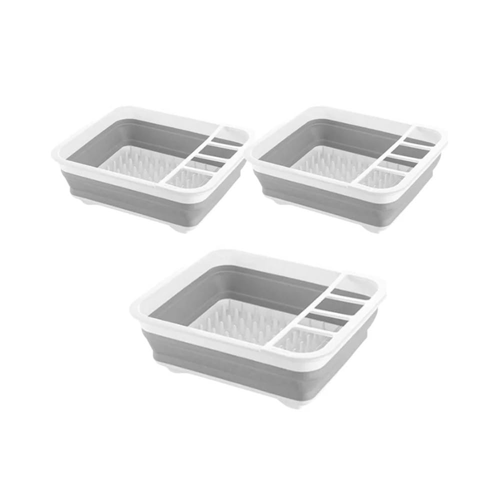 Escurridor de platos plegable de silicona portátil para fregadero, cesta escurridora de encimera que ahorra espacio (3 piezas)