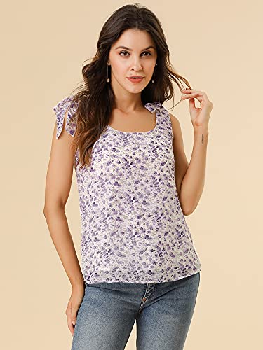 Allegra K Women's Boho Floral Print Casual Chiffon Tie Shoulders Tank Top Small Lavender #TOP2