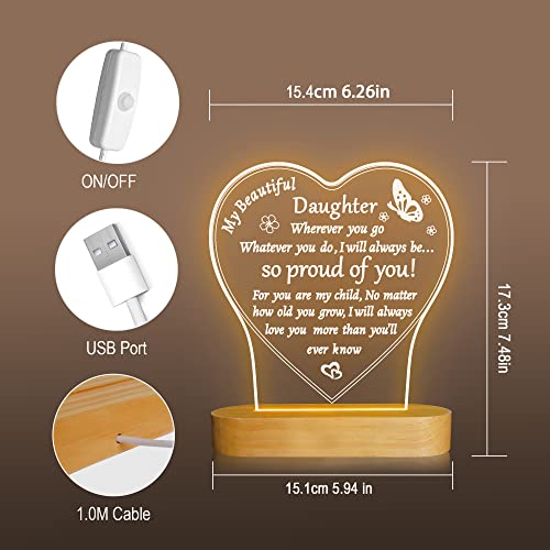 Image of Attivolife Daughter Gift - to My Beautiful Daughter Engraved Unique Night Light, Daughters Gift from Mom Dad Parent, Birthday, Graduation, Wedding Mothers Day Gifts for Daughter