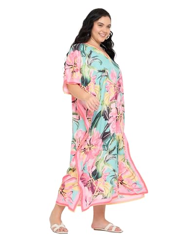 Image of Gypsie Blu Women Plus Size Kaftan Dress Beach Cover Up Maxi Dresses for Women, V-Neck Kimono Sleeve 1X-3X