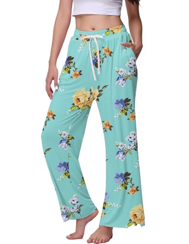 Image of Veseacky Women's Wide Leg Lounge Pants Yoga Pajamas Comfy Stretch Drawstring Pajamas Puls Size Dance Bottoms S-4XL