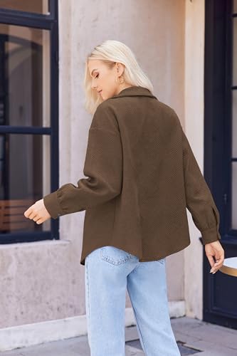 Women Shacket Jacket with Pockets Casual Fall Coat Long Sleeve Shirts Button Down Collared Winnter Clothes4