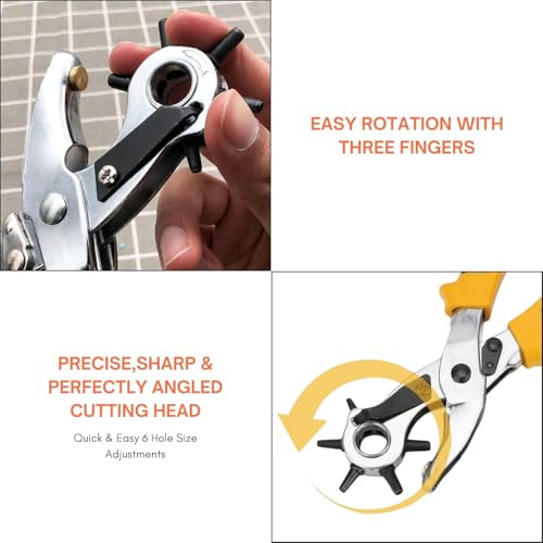 Image of Inditrust punch Leather hole punch hand tool kit for Craft Belt,Watch Bands,Bags, Dog Collars Rotary Puncher, Multi Hole Sizes Maker tool, Pack of 1 2.5mm-5mm (Without grip)