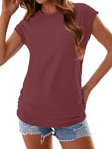 GKBK Womens Summer Tops Ruched Cap Short Sleeve Tshirts Business Fashion Trendy Clothes Outfits Coral M — view 5