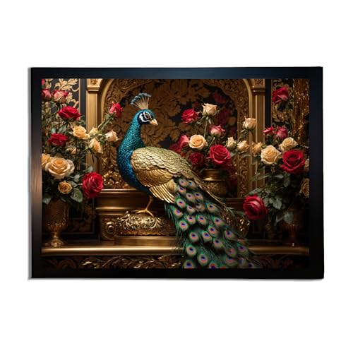 Image of redbakers.in Peacock Wall Art Print, Framed Paintings, Living Room Decor Vastu || Stylish Picture Frame for Home & Office Decoration|| Best Gift Size 10 x 14 Inch (Modern, CLARA, 10 X 14 Inch)