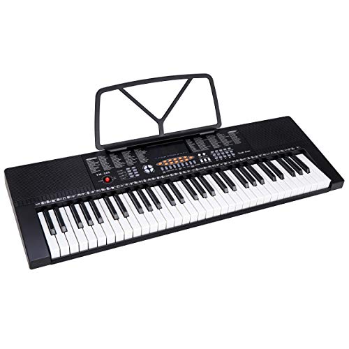 Saturnpower 61-Key Portable Electronic Keyboard Piano With Built In Speakers, Headphones, Microphone, Dual Power Supply, Piano Stand, Music Sheet Stand And Stool For Beginner (Kid & Adult) Black #TOP3