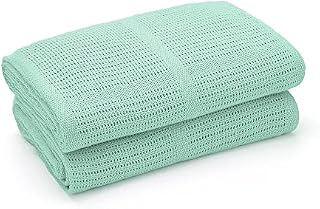 Bloomsbury Mill - Twin Pack - 100% Pure Organic Cotton - Extra Soft Cellular Baby Blankets  Swaddle Blanket  Baby Essentials for Newborn  Cot Bed / Pram / Travel / Moses Basket  Mint Green