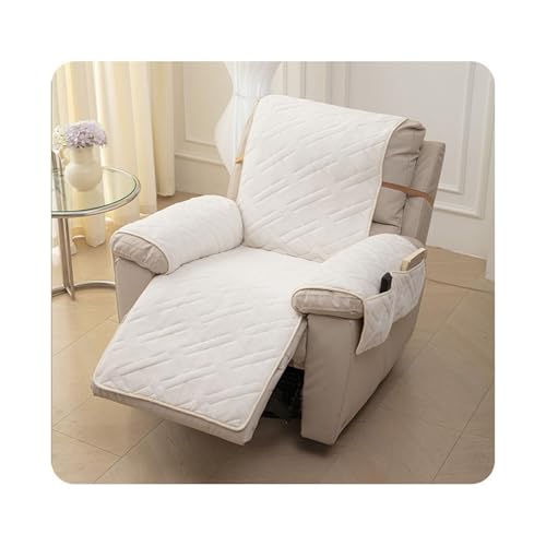 NJDQFA Funda Protectora para Sillón con Bandas Elásticas,Funda Sillon Relax Reclinable Tela Afelpada Suave,Diseño Acolchado con Bolsillo Portátil,Antideslizante con Partículas De Silicona,Blanca