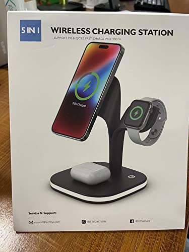 Magnetic Charging Station, Exw 5 In 1 Faster Mag-Safe Wireless Charger Stand For Iphone 14,13,12 Pro/Max/Mini/Plus, Apple Watch 8/7/6/Se/5/4/3/2 And Airpods 3/2/Pro/Pro 2 With Led And Adapter (Black) #TOP7
