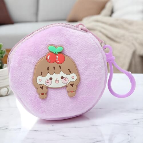 Generic 1Pcs Money Pouch for Traveling Braided Girls Cartoon Coin Purse Plush Purple 10x10cm