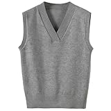 Wowcarbazole Women's V Neck Sweater Vest Sleeveless Ribbed Knit Pullover JK Uniform Classic Basic Tank Tops(Light Gray-L)