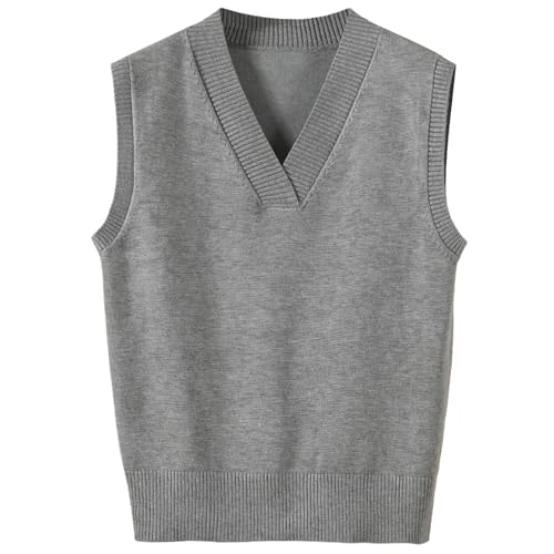 Wowcarbazole Women's V Neck Sweater Vest Sleeveless Ribbed Knit Pullover JK Uniform Classic Basic Tank Tops