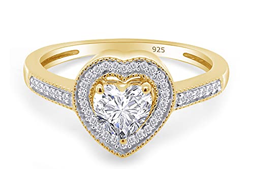 AFFY Center 5MM Heart & Round Lab Created Moissanite & Cubic Zirconia Promise Love Heart Ring For Women In 14k Rose Gold Over Sterling Silver3