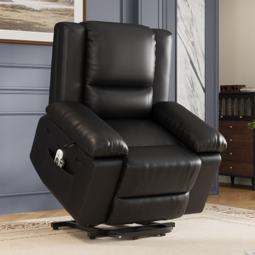 Image of Garvee Power Lift Recliner Chair - Heat and Massage, PU Leather Electric Lift Recliner for Elderly & Mobility Impaired, Reclining Sofa with Side Pocket, Soft Pillow for Living Room