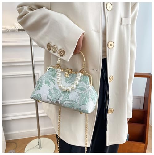 Image of Pearl Evening Bag for Women Lily Pattern Vintage Embroidered Floral Clutch Purse Evening Handbag Shoulder Crossbody Bags
