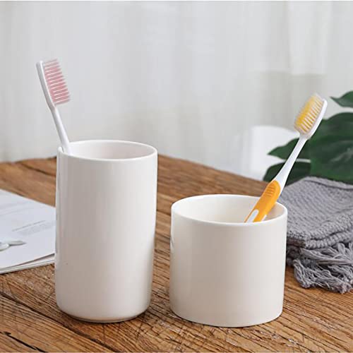 Gaolinci 2 Pcs Simple White Ceramic Mouthwash Cups, Bathroom Brushing Cup, 10 Oz #TOP3