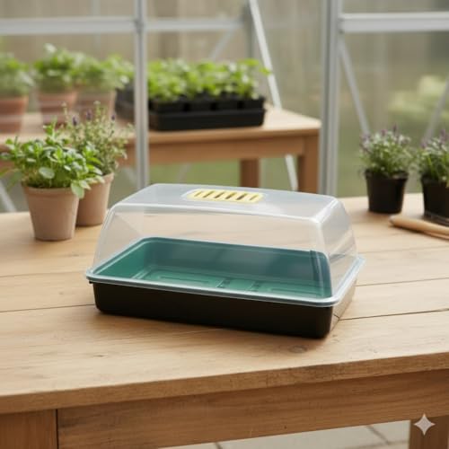 Shop4allsorts 38cm Greenhouse Propagator Set - Reusable Seed Tray With Lid - Propagator Seed Tray Gravel Tray & Clear Vented Cover - Germination Tray Set.