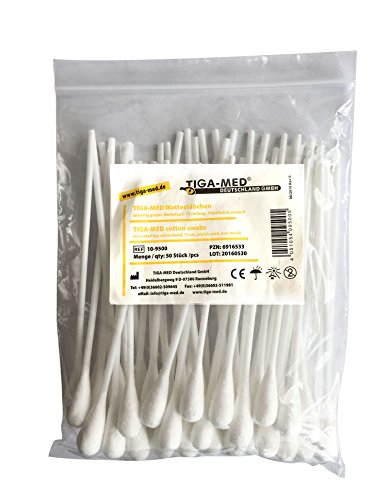 Medizinische Wattestäbchen mit großem Kopf, PE-Stab 15cm, hygienisch verpackt, Profi Qualität, 100 Stück