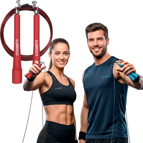 Comba Crossfit Skipping Rope I Cuerda para Saltar Comba Boxeo I Comba Saltar Ligera y Resistente I Comba de saltar Crossfit I Ejercicio en Casa Jump Rope I Cuerda Saltar Doble Rodamiento (Rojo)