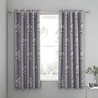 Catherine Lansfield Floral Bouquet Easy Care Eyelet Curtains Grey, 66x72 Inch