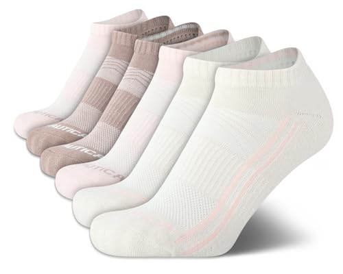 Image of Nautica Womens No Show Socks Moisture Wicking Athletic Low Cut Socks 6 Pack | Moisture Wicking Dri-Motion Fabric, Cushioned Key Areas, Banded Arch Support, No Show Low Cut, Shoe Size 4-10